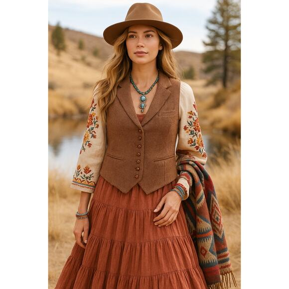 Sundance Herringbone Pink Brown Vest Wool Button Front Large - Picture 1 of 5